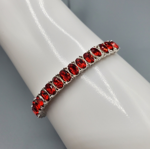 Swarovski Jewelry - NWOT Swarovski Bracelet Silver Overlay Ruby Red Crystals Adjustable